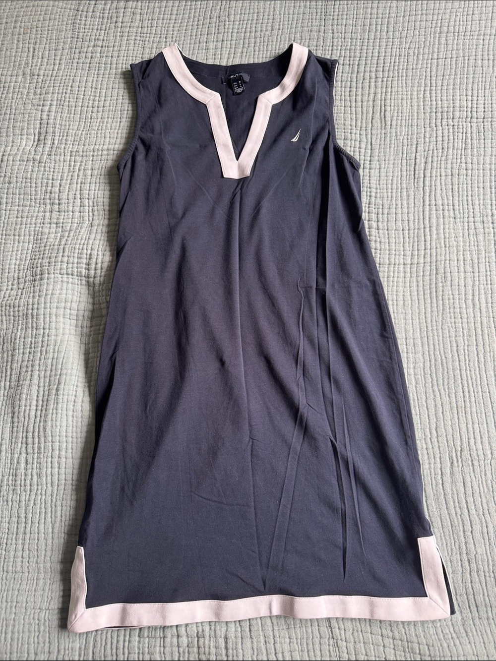 Nautica Navy Sleeveless Shift Dress with Light Pink Trim